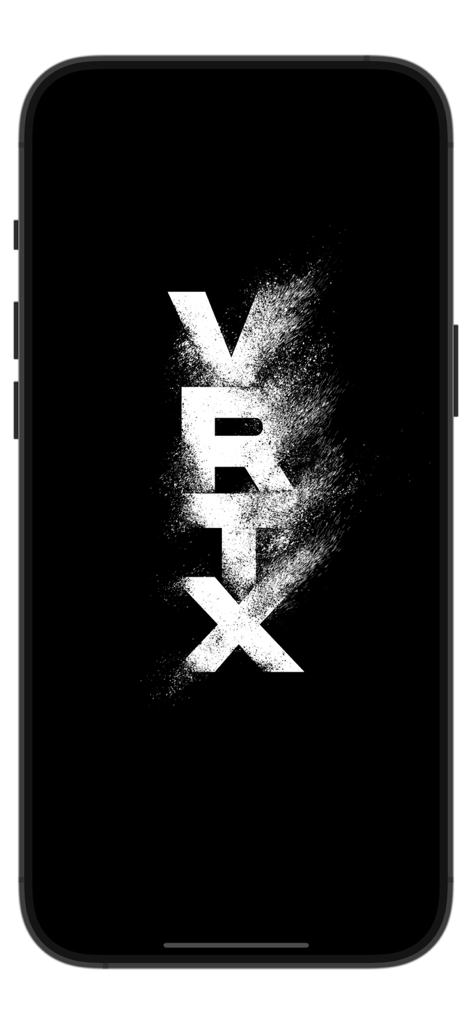 VRTX - Logotipo branco do VRTX com textura desgastada em um fundo preto sólido