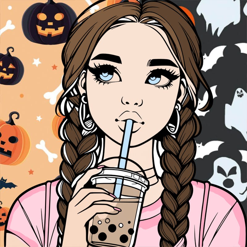 realistic girl with braided hair drinking boba