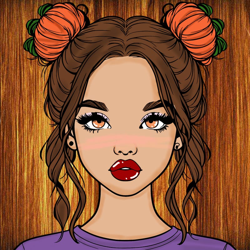 realistic girl with two buns in hair and lips