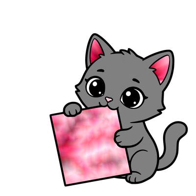 a small cat with a blank sheet of paper in its hand. the cat is sooooooo cute!
