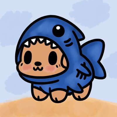 cute dog wearing a shark costume