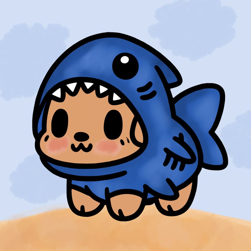 cute dog wearing a shark costume