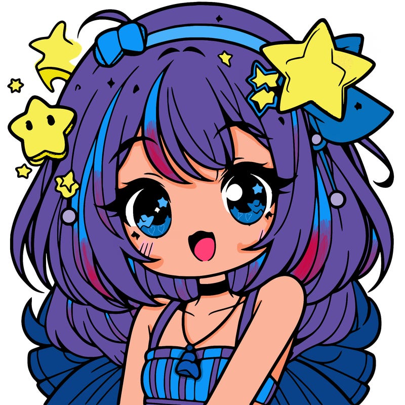 cute anime girl with star accessories