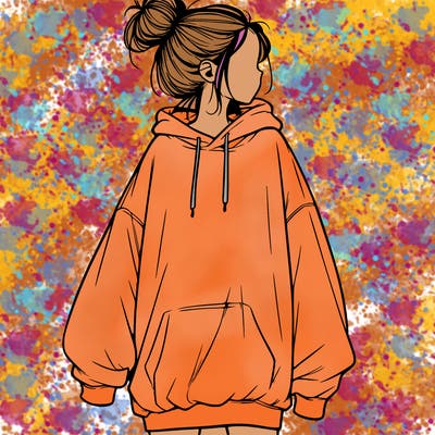 realistic girl with a oversized sweatshirt on and a bun