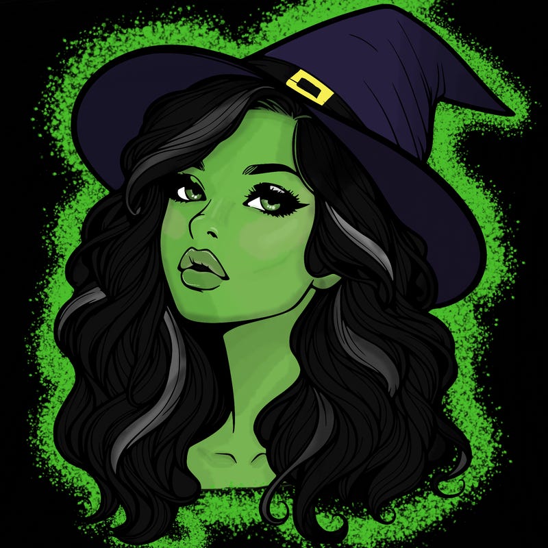 realistic witch girl with wavy hair and lips