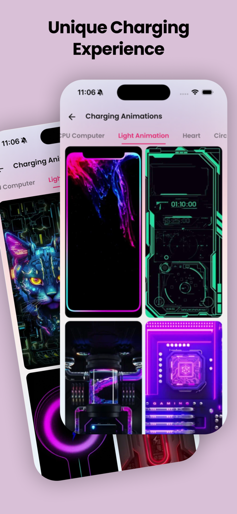 Themely - Themes, Widget, Icon - Una selección de animaciones de carga de neón y futuristas únicas para la personalización del iPhone.