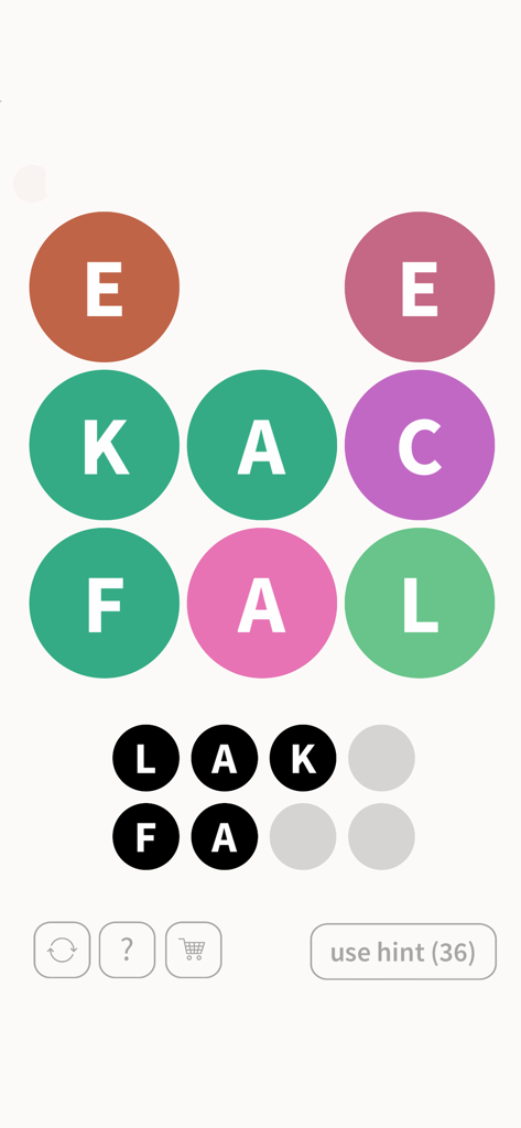 WordBubbles! - A mobile screen from WordBubbles showing colorful letter bubbles and a word search puzzle interface.