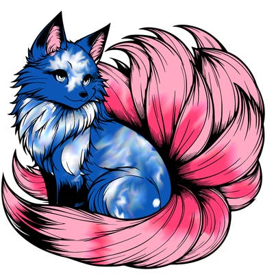 realistic detailed 9 tailed anime fox