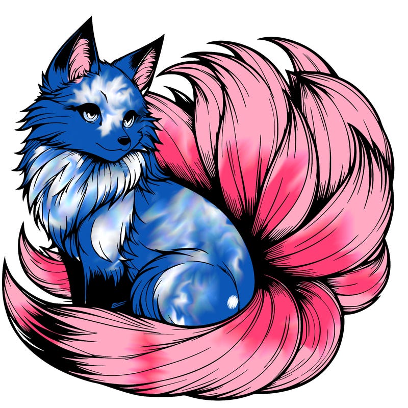 realistic detailed 9 tailed anime fox