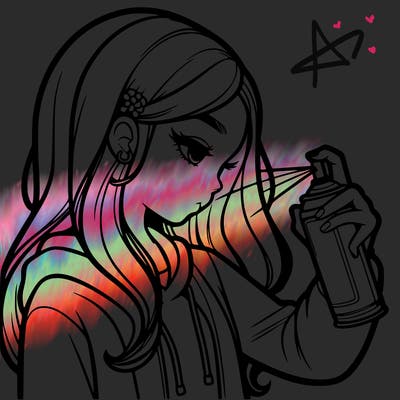 a realistic girl spray painting