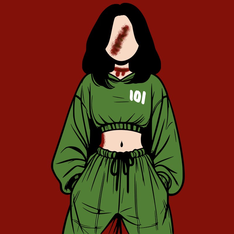 realistic girl faceless with baggy pants and a crop top