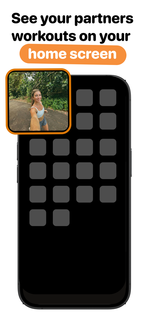 Sweatmates: Couples Fitness - A smartphone home screen displaying a widget with a partner workout photo