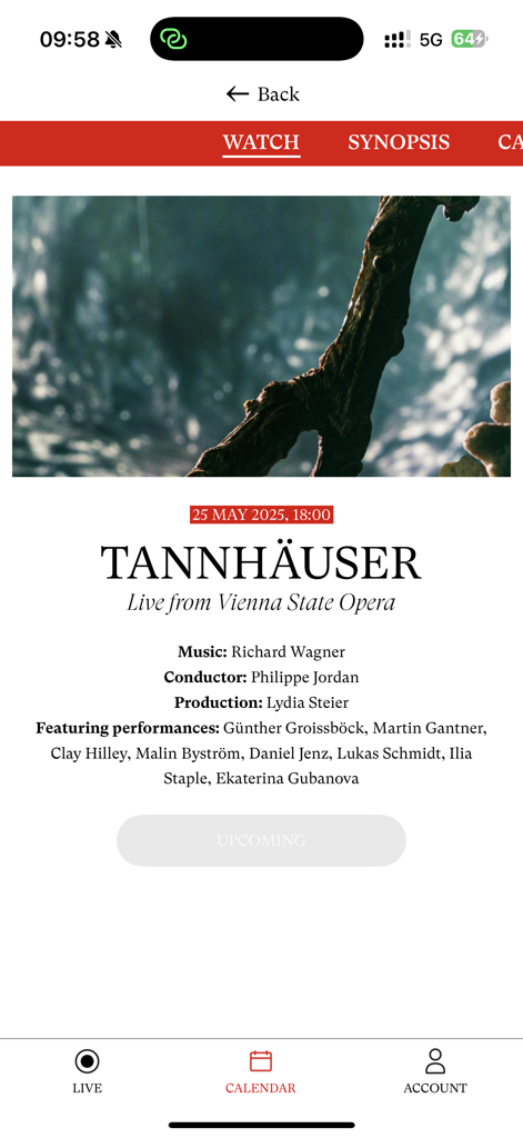 Informationen zu einer bevorstehenden Wagner-Opernaufführung in der Wiener Staatsoper App