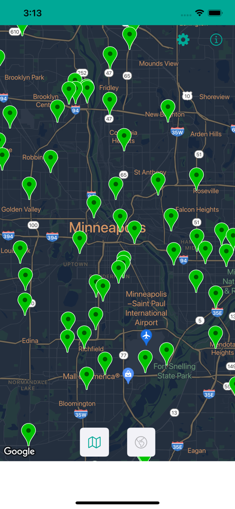 E85 Stations USA - Map showing E85 station locations in Minneapolis
