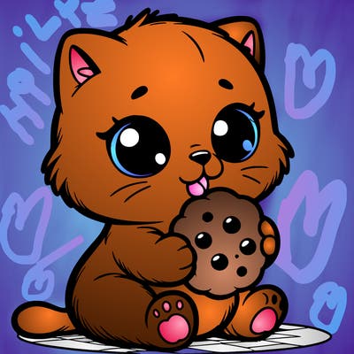 kitten eating cookie