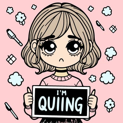a girl holding a sign saying i'm quitting
