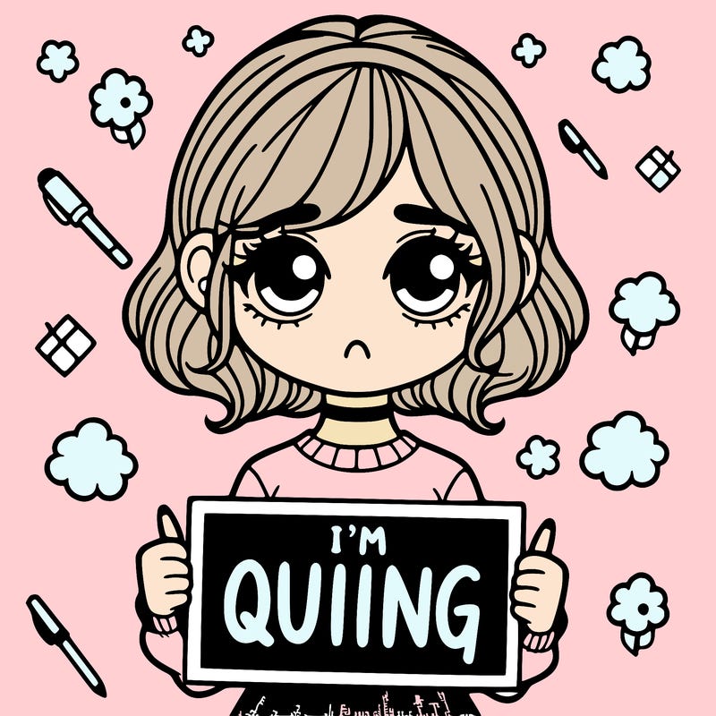 a girl holding a sign saying i'm quitting
