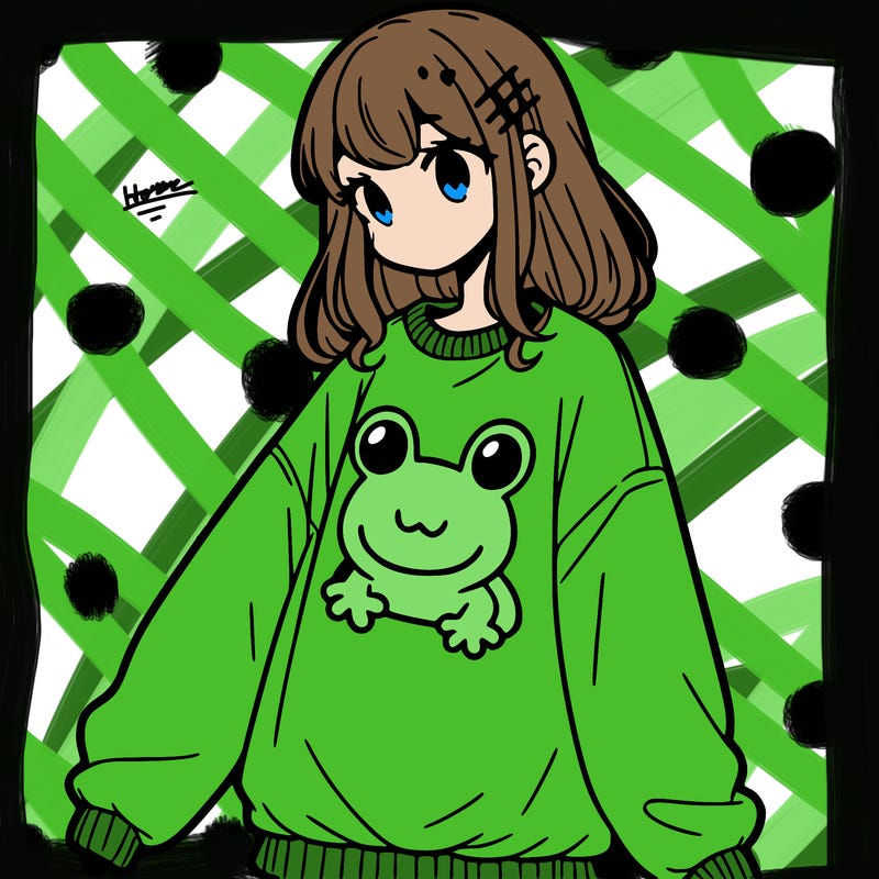 girl wearing frogging sweatshirt