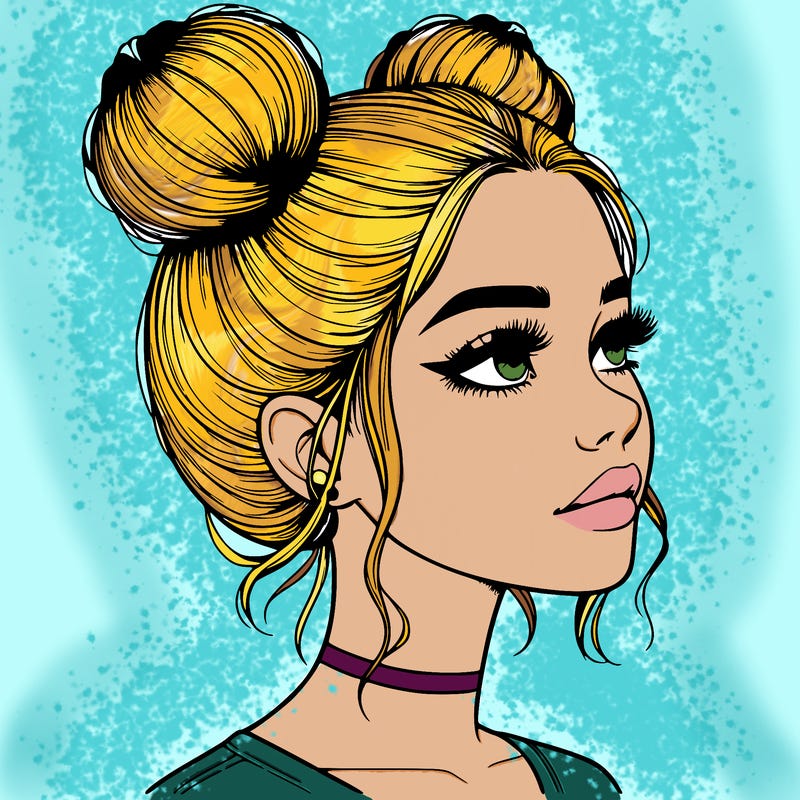 realistic girl with buns on the top of her head