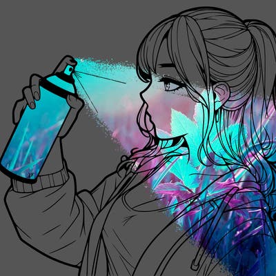a realistic girl spray, painting