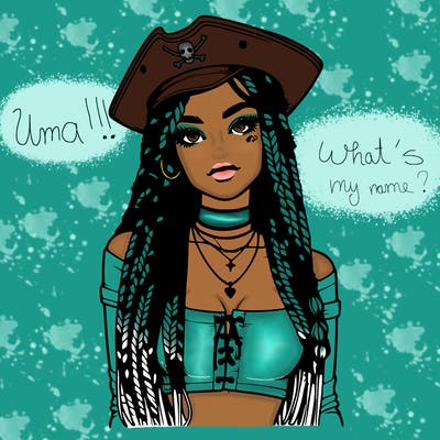 realistic girl with box braids a realistic pirate hat and crop top