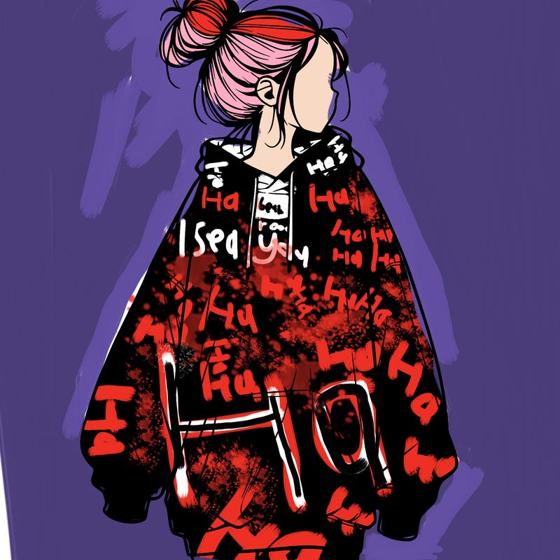 realistic girl with a oversized sweatshirt on and a bun