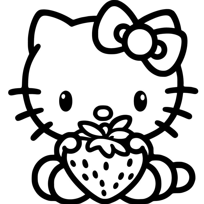 hellokitty eating a strawberry