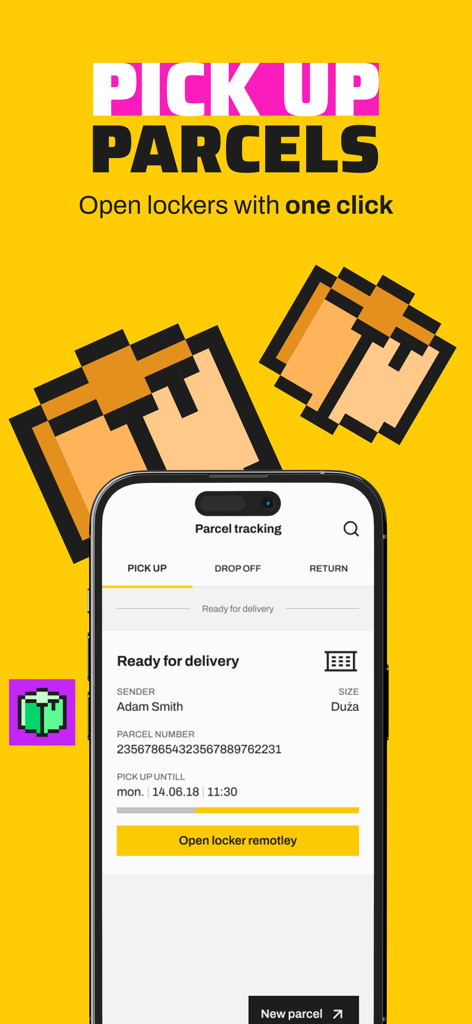 InPost Mobile - InPost Mobile app interface showing parcel tracking and a button to open a locker remotely