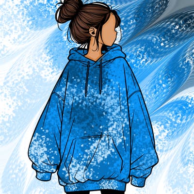 realistic girl with a oversized sweatshirt on and a bun