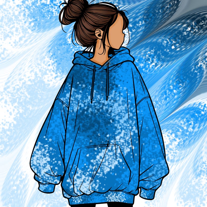 realistic girl with a oversized sweatshirt on and a bun