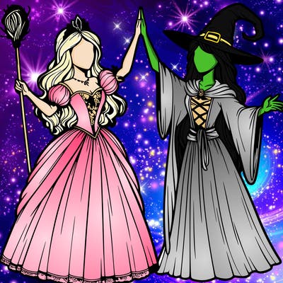 detailed realistic split of a princess and a witch