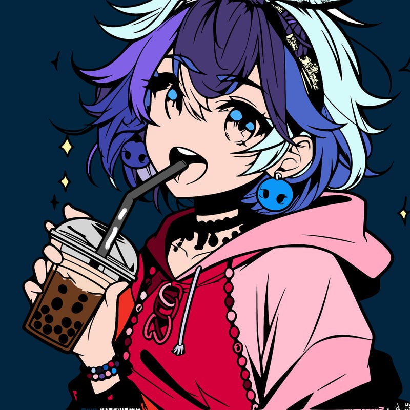 hot baddie anime girl drinking boba and biting the straw