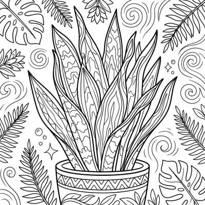 Dive into the serene world of nature with this intricate snake plant succulent coloring page. Its unique patterns and surrounding botanical elements offer a truly engaging creative escape.