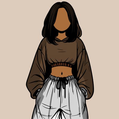 realistic girl faceless with baggy pants and a crop top
