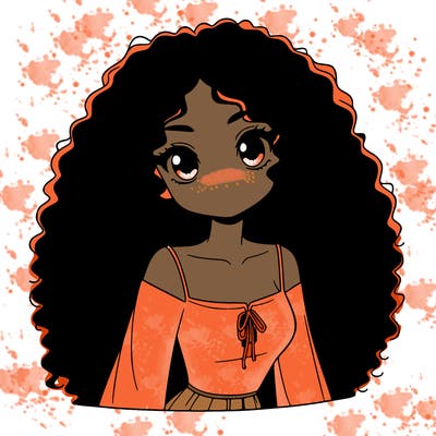 a black anime girl with long afro hair