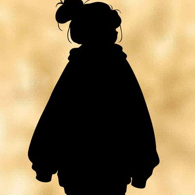 realistic girl with a oversized sweatshirt on and a bun