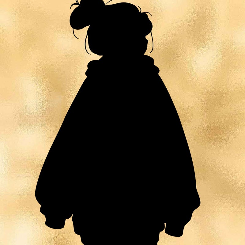 realistic girl with a oversized sweatshirt on and a bun