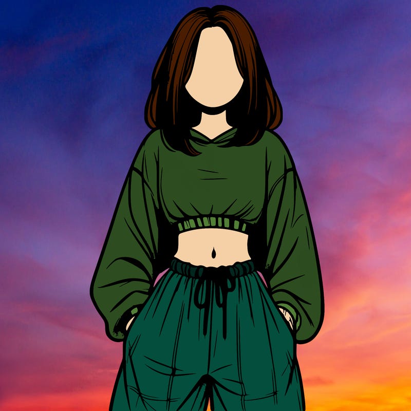 realistic girl faceless with baggy pants and a crop top
