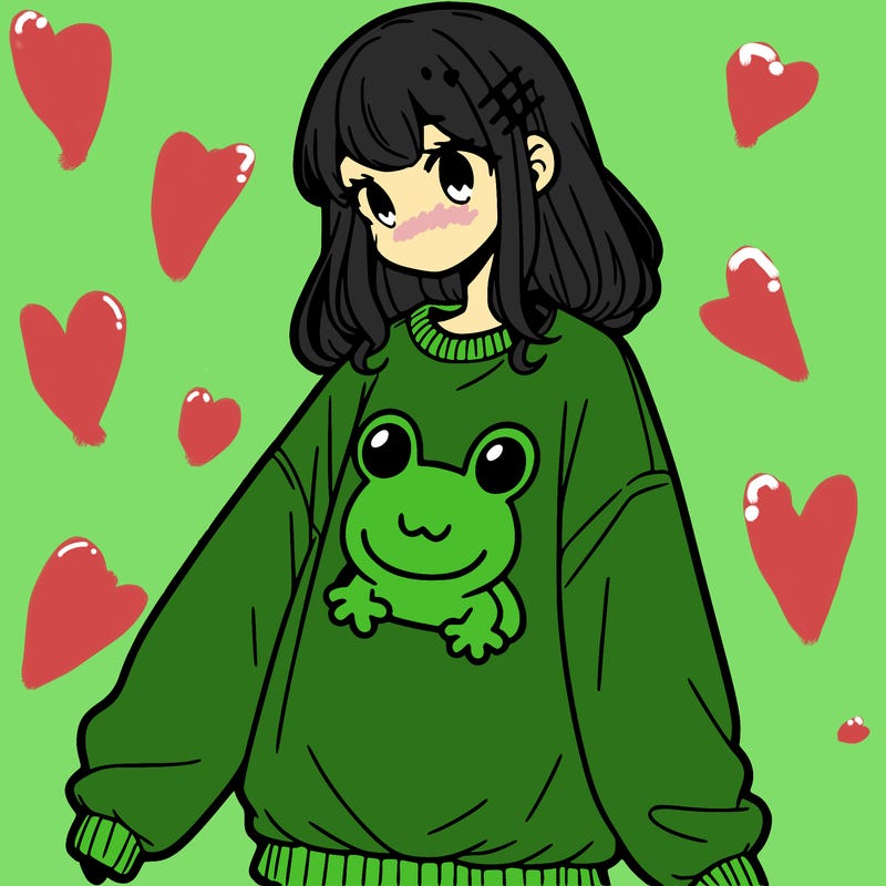 girl wearing frogging sweatshirt