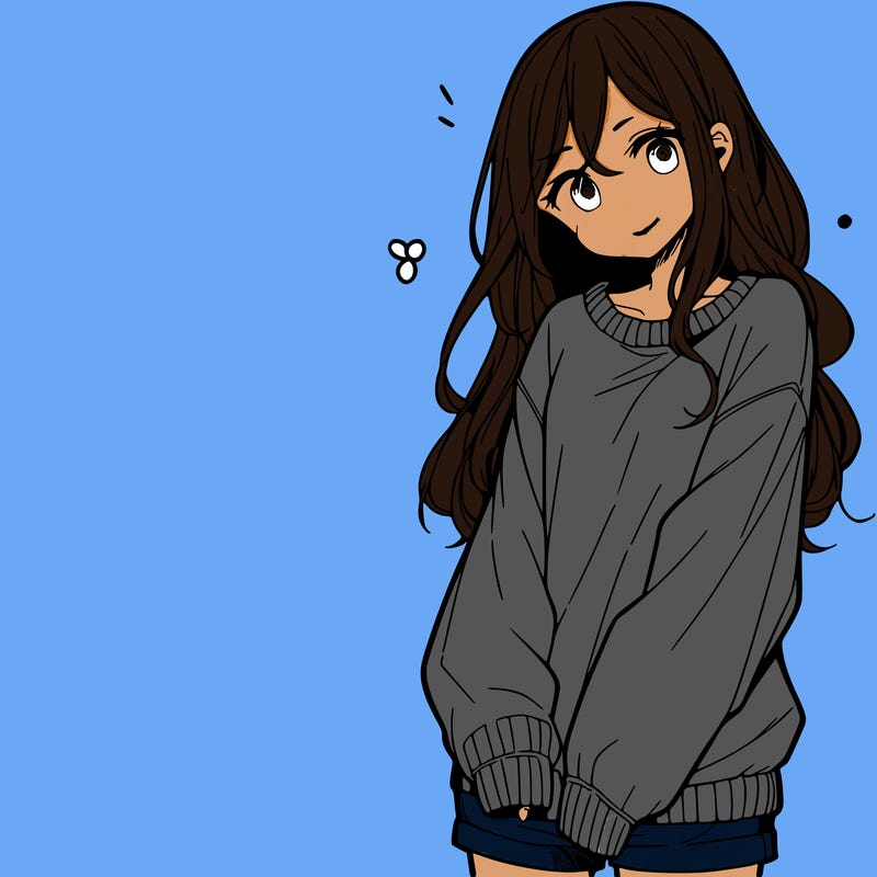 manga teen girl  in a sweater and baggy pants