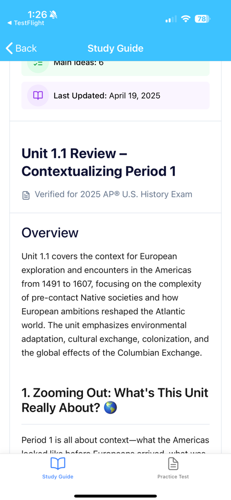 A study guide for AP U.S. History Unit 1.1 Review on the LumiSource mobile app