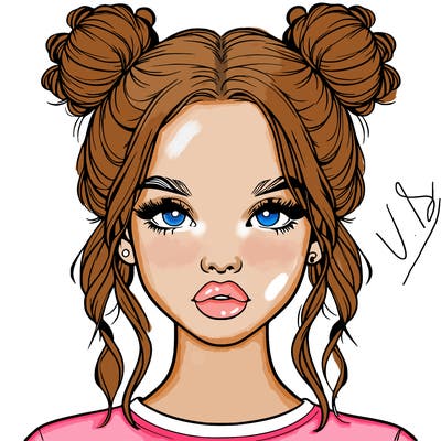 realistic girl with two buns in hair and lips