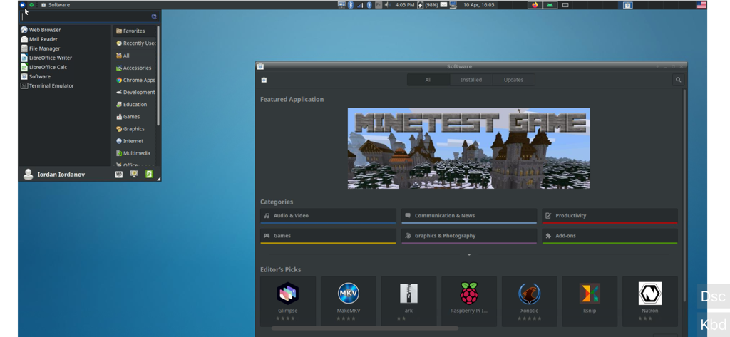 bVNC Pro - VNC Screen Sharing - A screenshot of bVNC Pro displaying a remote Linux desktop with a software manager window open.
