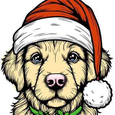 realistic dog with a christmas hat