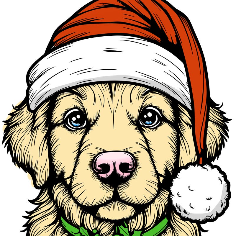 realistic dog with a christmas hat