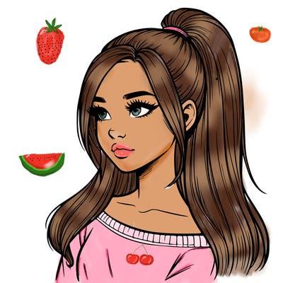 realistic girl with a high ponytail