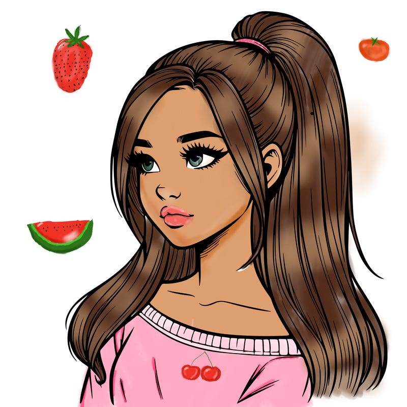 realistic girl with a high ponytail