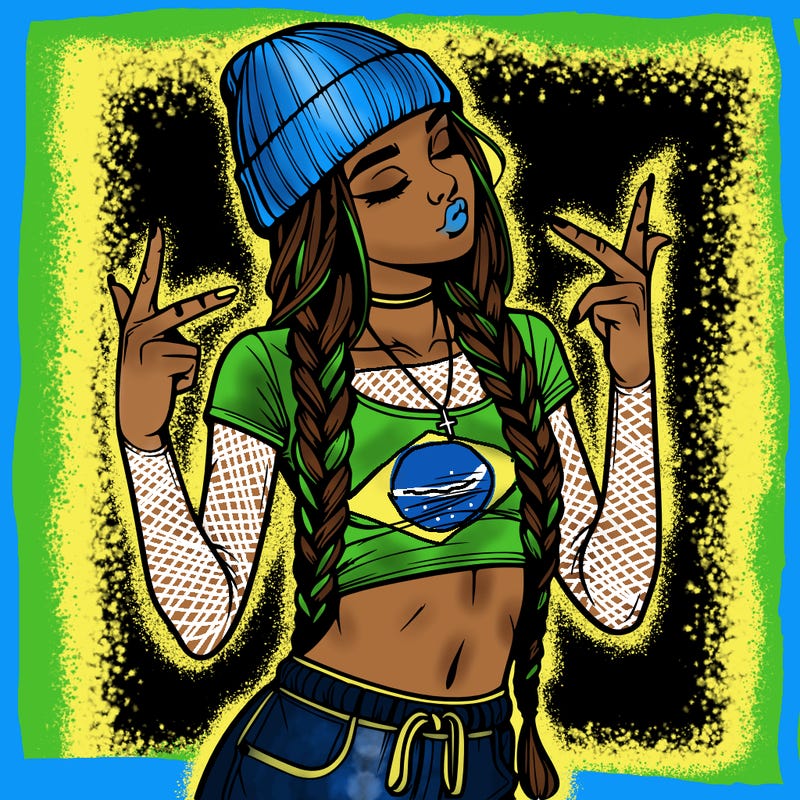 realistic teenage girl with braids and a beanie and crop top doing 🫶🏼