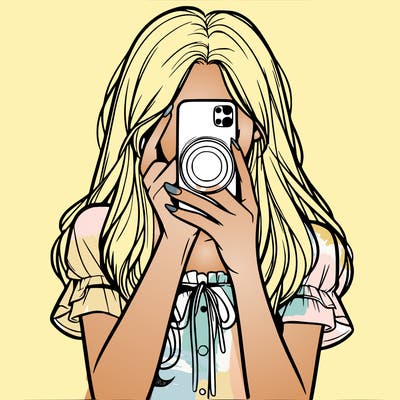 a realistic girl holding her phone taking pictures