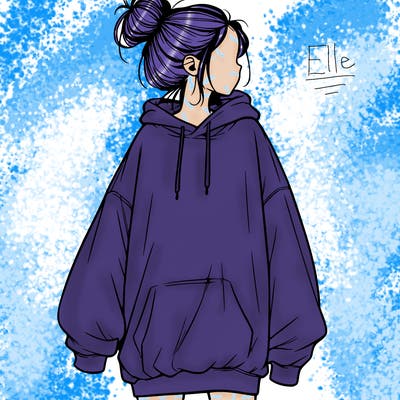 realistic girl with a oversized sweatshirt on and a bun